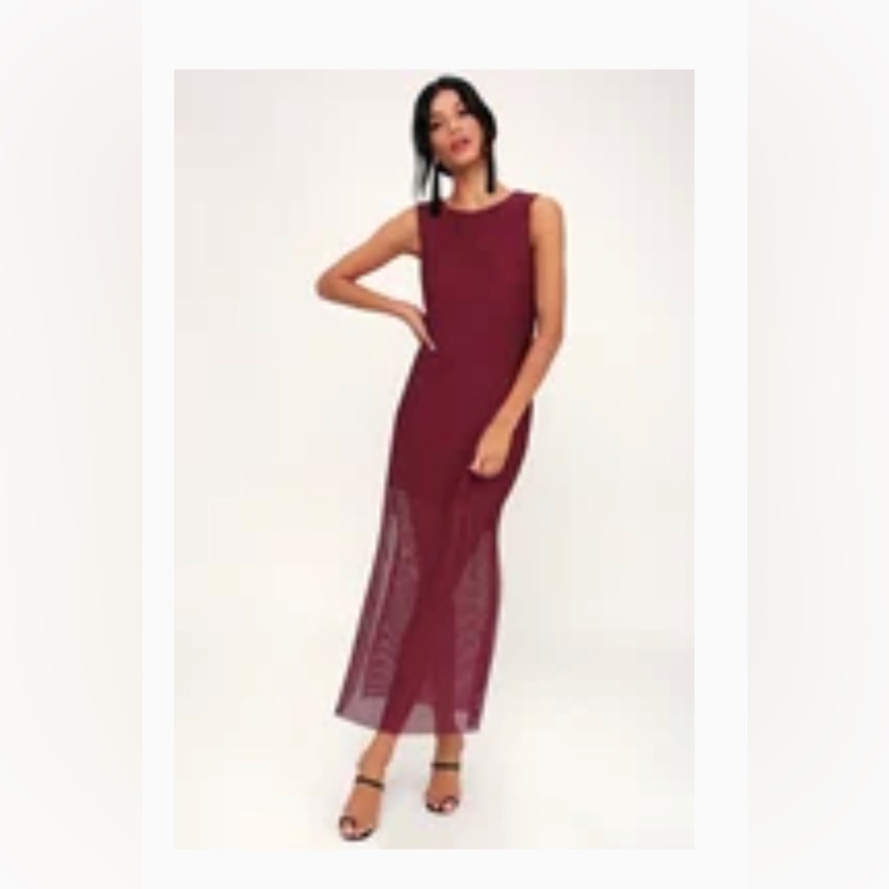 Lulus - Burgundy Sleeveless Mesh Midi Dress